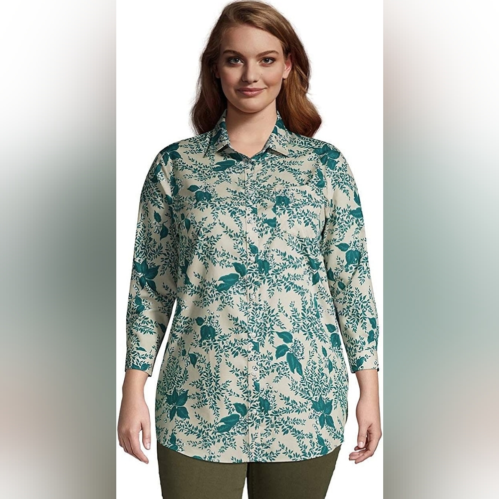 *♡LANDS' END ♡ *  3/4 Sleeve Stone Beige Floral